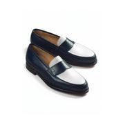 Men's Two-Tone Spectator Leather Dress Shoes in Blue and White - three-quarter-view