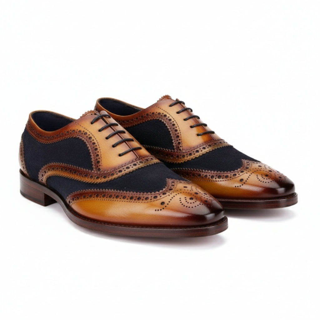 Men's Two-tone Wingtip Brogue Leather Dress Shoes - three-quarter-view
