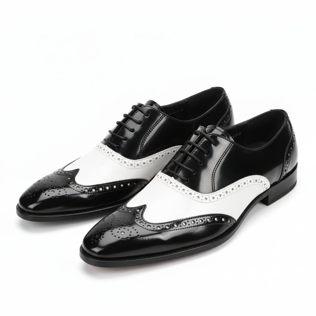 Men's Two-Tone Wingtip Leather Dress Shoes - three-quarter-view