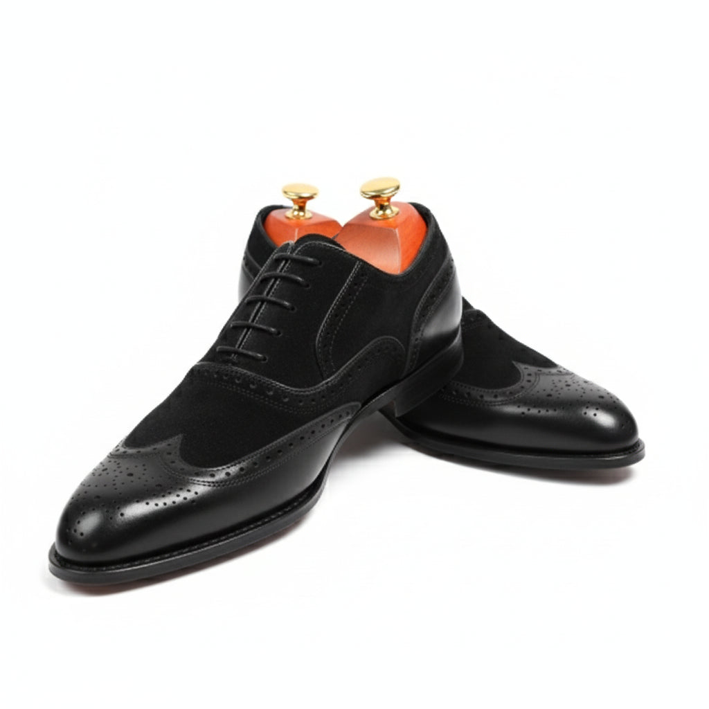 Men's Two-Tone Wingtip Leather Dress Shoes - three-quarter-view