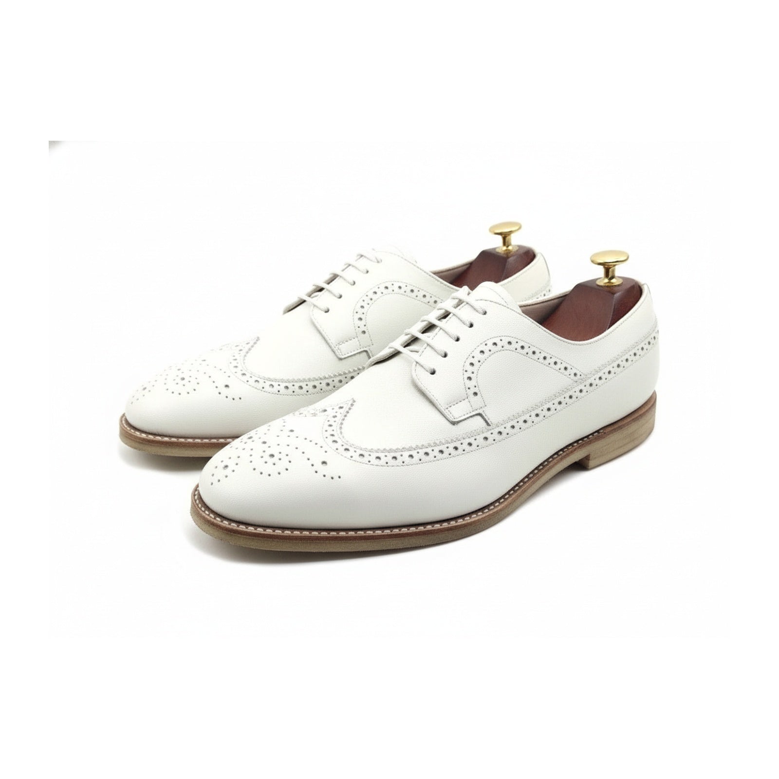 Men's White Brogue Leather Dress Shoes - three-quarter-view