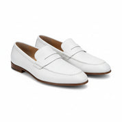 three-quarter-view - Men's White Leather Moccasin Loafers