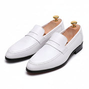 Men's White Leather Moccasins for Parties - three-quarter-view
