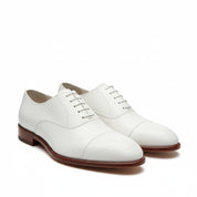 three-quarter-view - Men's White Leather Oxford Dress Shoes