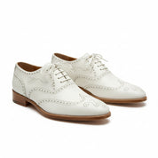 Men's White Wingtip Brogue Leather Dress Shoes - three-quarter-view
