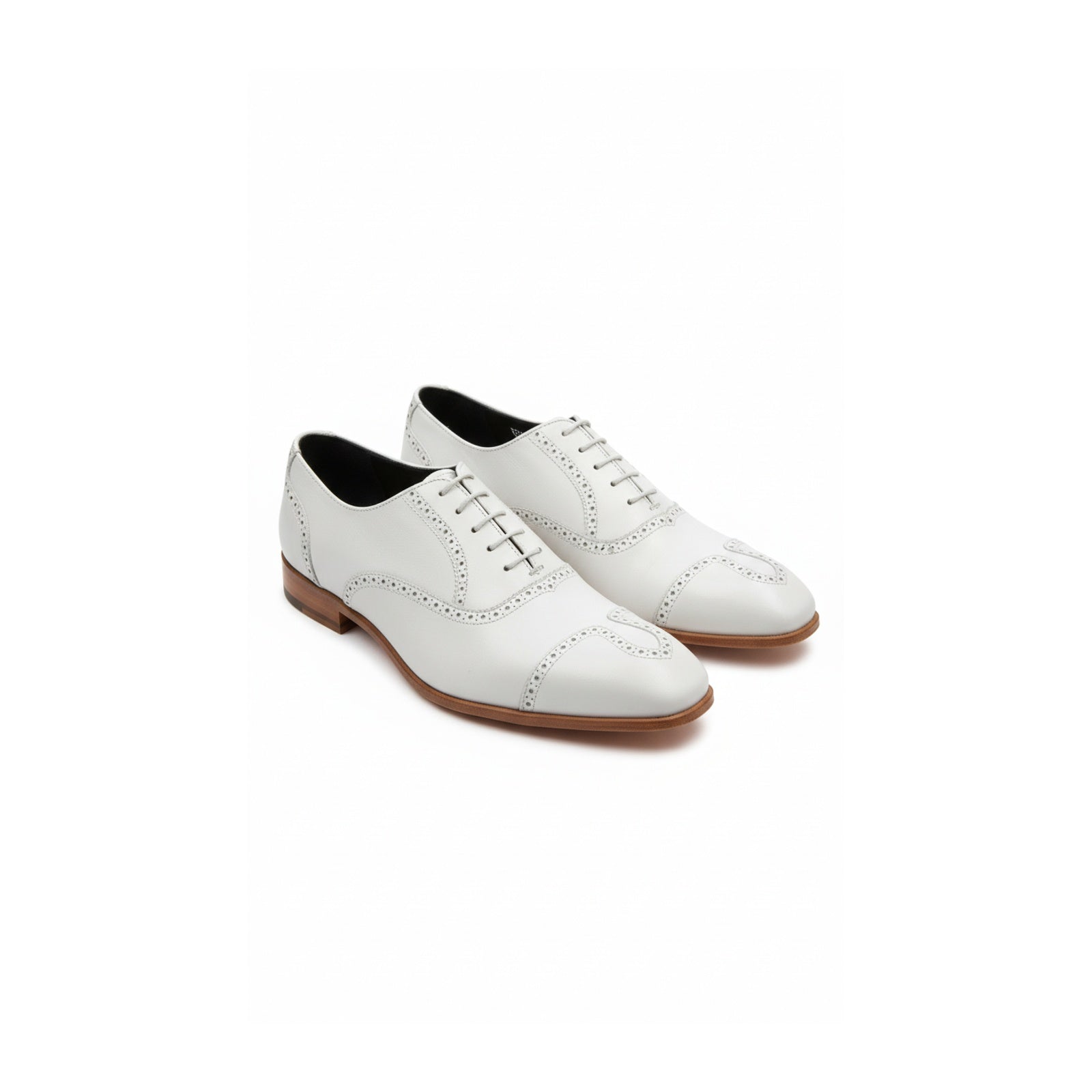 Men's White Wingtip Leather Party Shoes - three-quarter-view