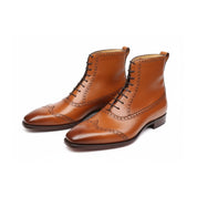 Men's Wingtip Lace-Up Leather Ankle Boots - three-quarter-view