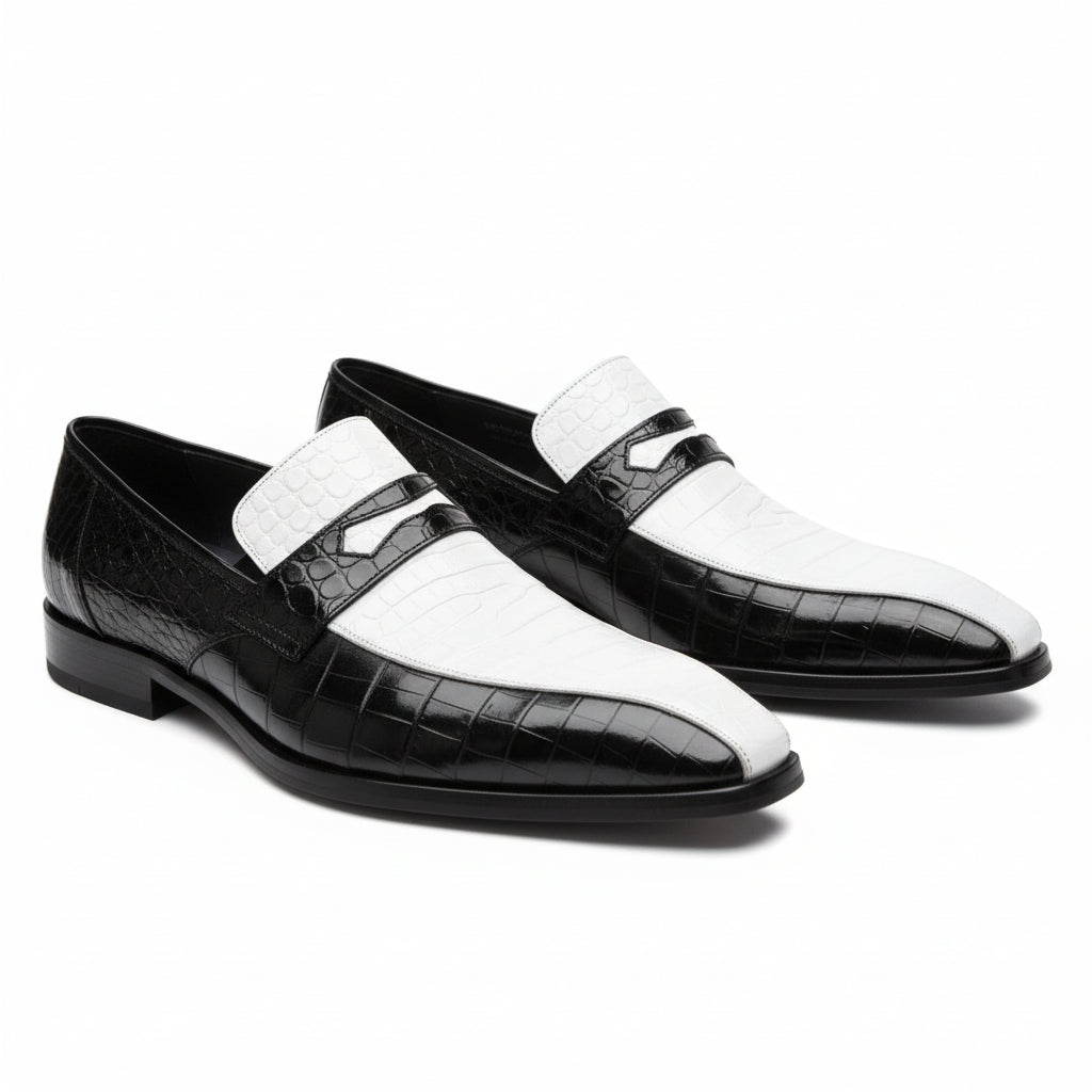 Spectator Shoes with Crocodile Skin Texture, Two Tone Design - three-quarter-view