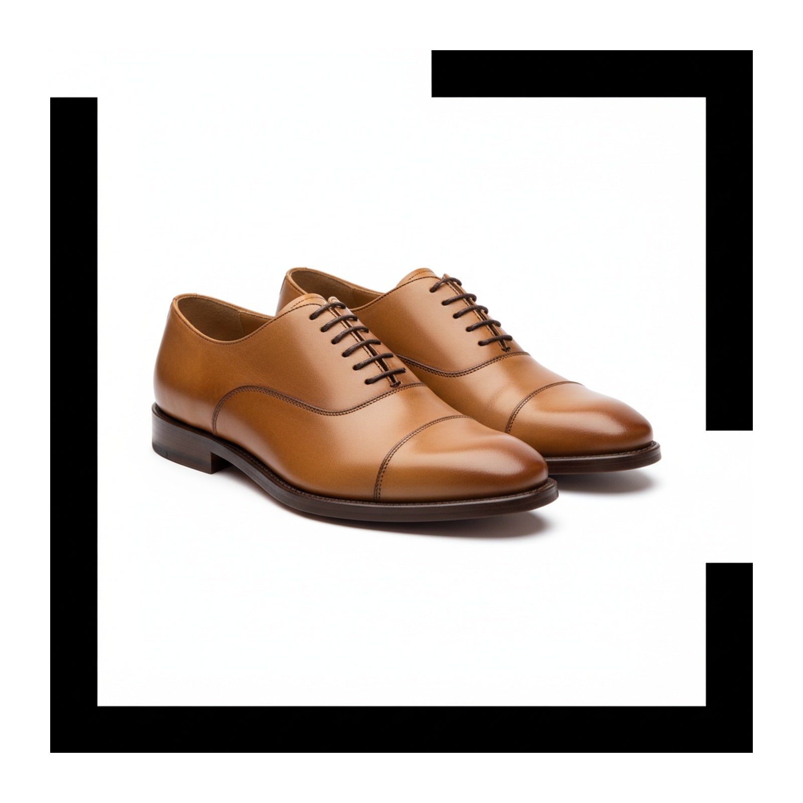 three-quarter-view - Tan Leather Brogue Oxford Shoes