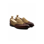 Two-tone Wingtip Brogue Moccasins in Suede and Leather - three-quarter-view