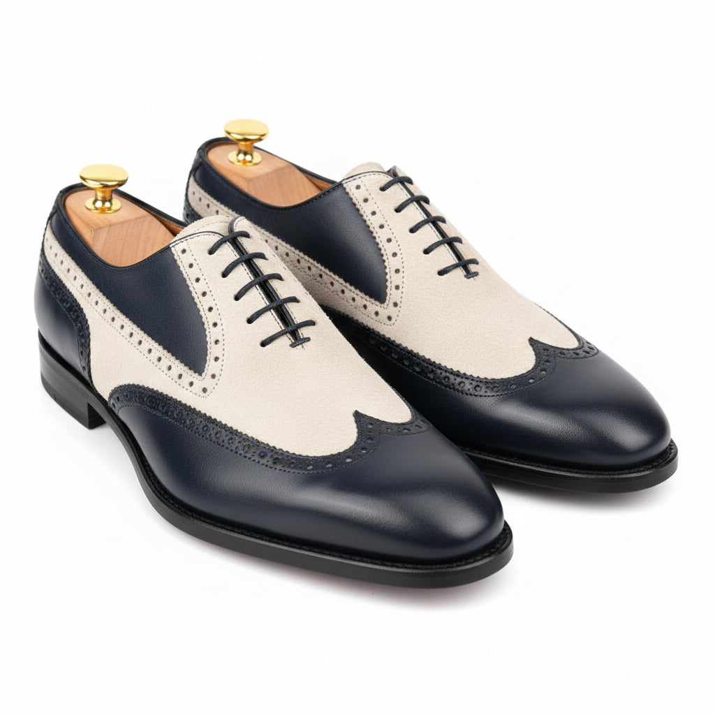 Two-Tone Wingtip Leather Dress Shoes - three-quarter-view