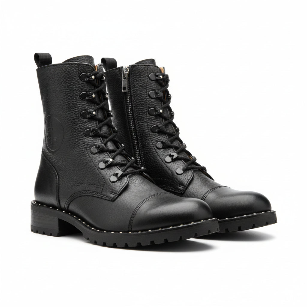 three-quarter-view - Women's Handmade High Ankle Genuine Leather Biker Boots
