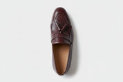 top-down-view - Handmade Men Elegant Brown Fringe Shoes, Leather Penny Loafer Shoes for