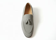 top-down-view - Handmade Men Gray Suede Tassels Shoes Moccasins Loafer Driving Shoes
