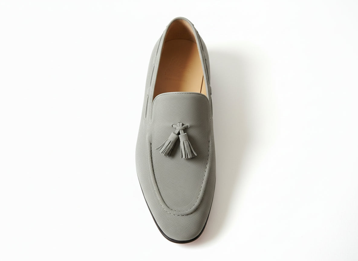 top-down-view - Handmade Men Gray Suede Tassels Shoes Moccasins Loafer Driving Shoes