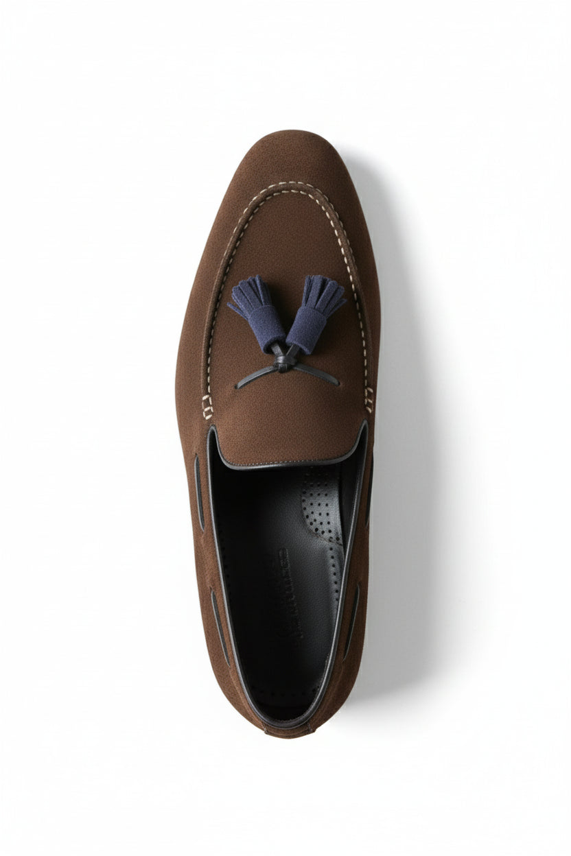 top-down-view - Handmade Men Brown Loafer Shoes for Men with Tassel, Men Loafer Shoes