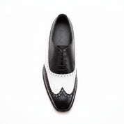 Black and White Leather Brogue Dress Shoes - top-down-view