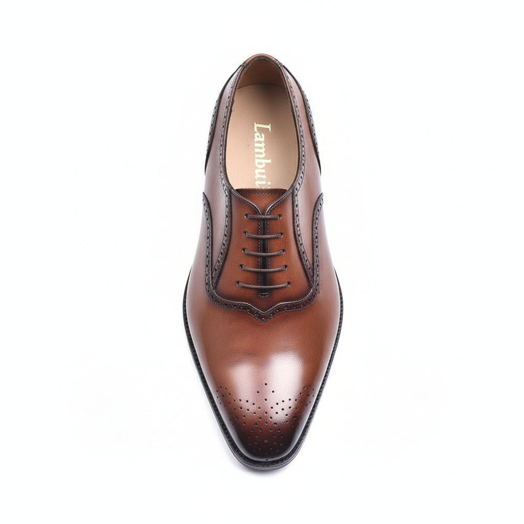 Brown Brogue Leather Formal Dress Shoes - top-down-view