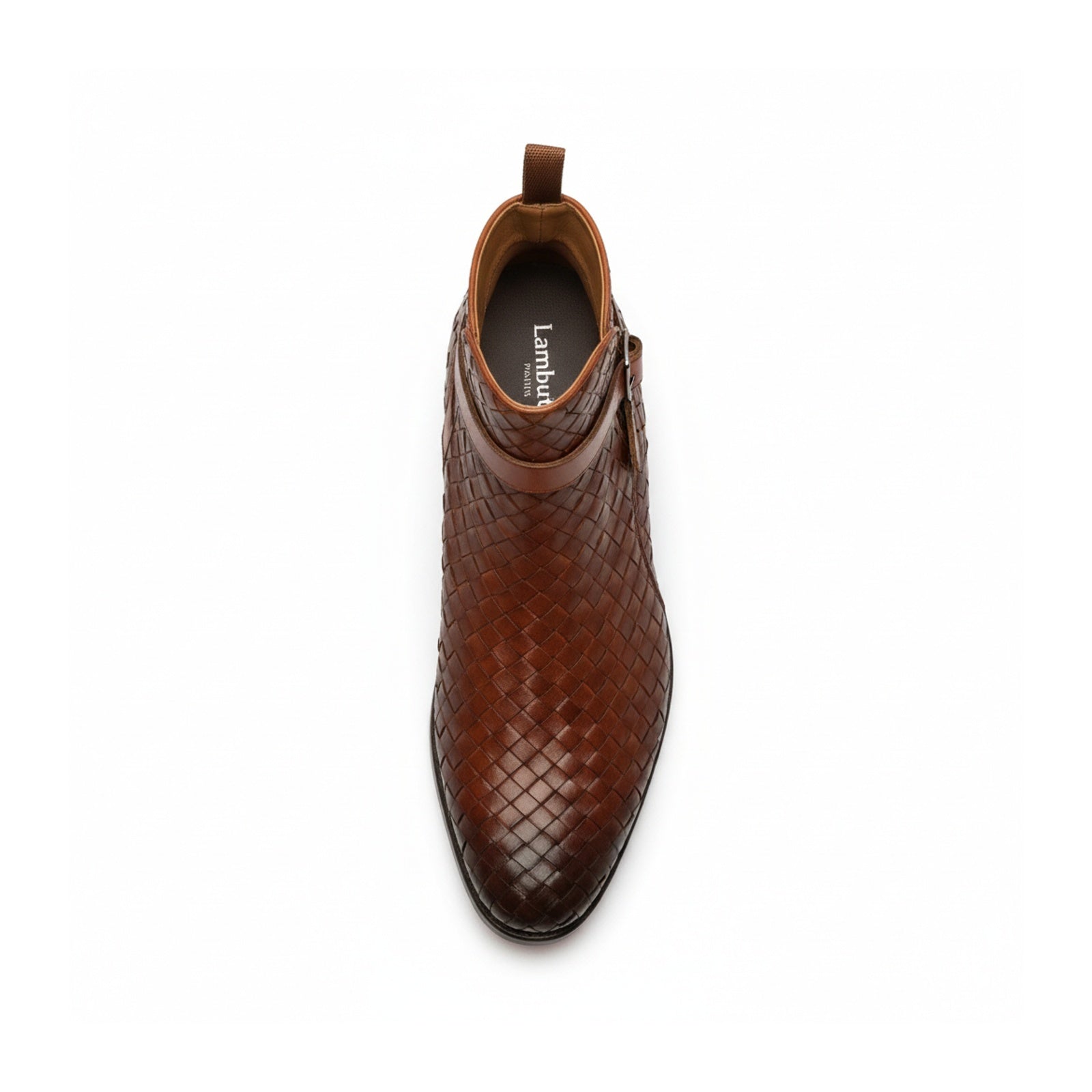 top-down-view - Brown Leather Ankle Boots with Chitai Mat Pattern
