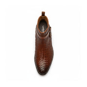 top-down-view - Brown Leather Ankle Boots with Chitai Mat Pattern