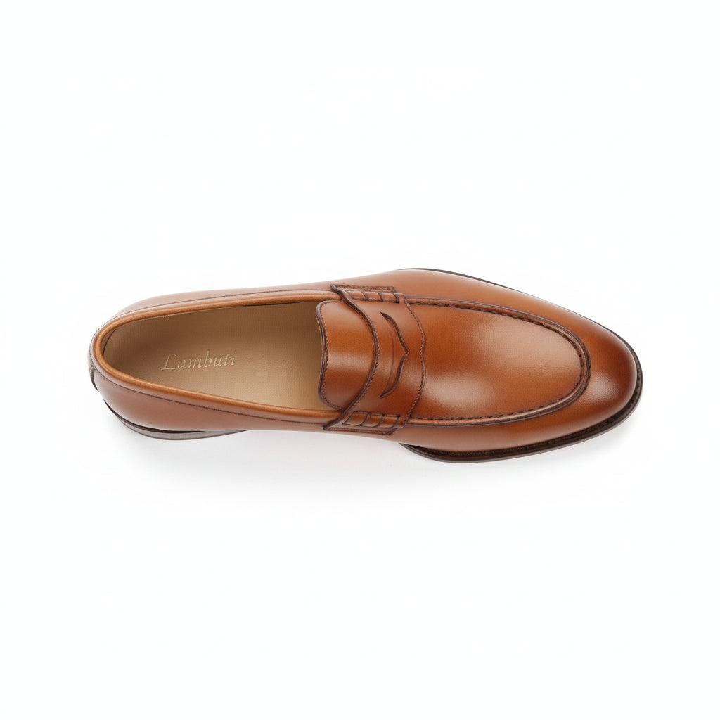 Brown Leather Moccasins Loafers - top-down-view