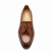 Brown Leather Tassel Moccasins Formal Dress Shoes - top-down-view