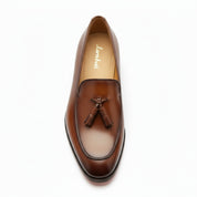 Brown Leather Tassel Moccasins Formal Dress Shoes - top-down-view