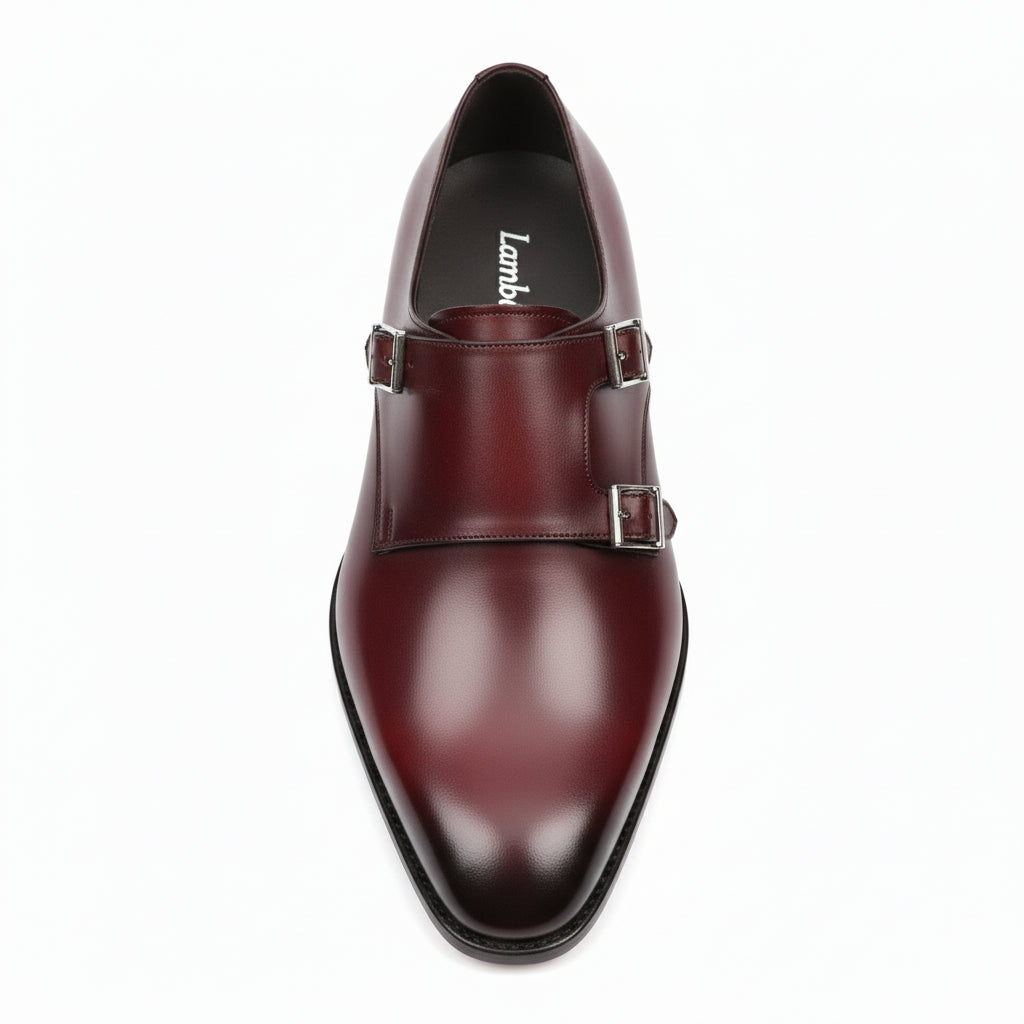 Burgundy Monk Leather Shoes - top-down-view