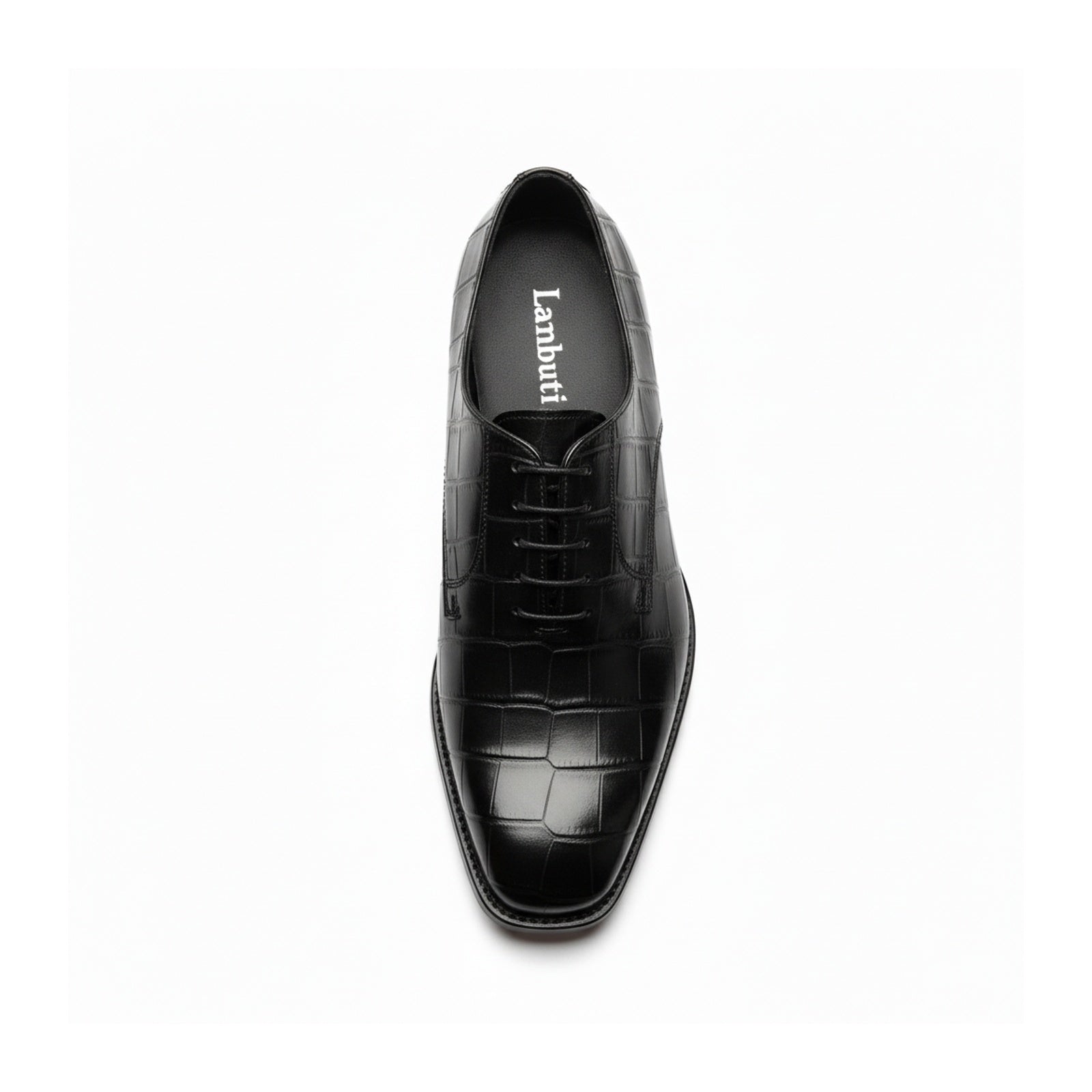 top-down-view - Crocodile-Texture Black Leather Dress Shoes