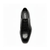 top-down-view - Crocodile-Texture Black Leather Dress Shoes