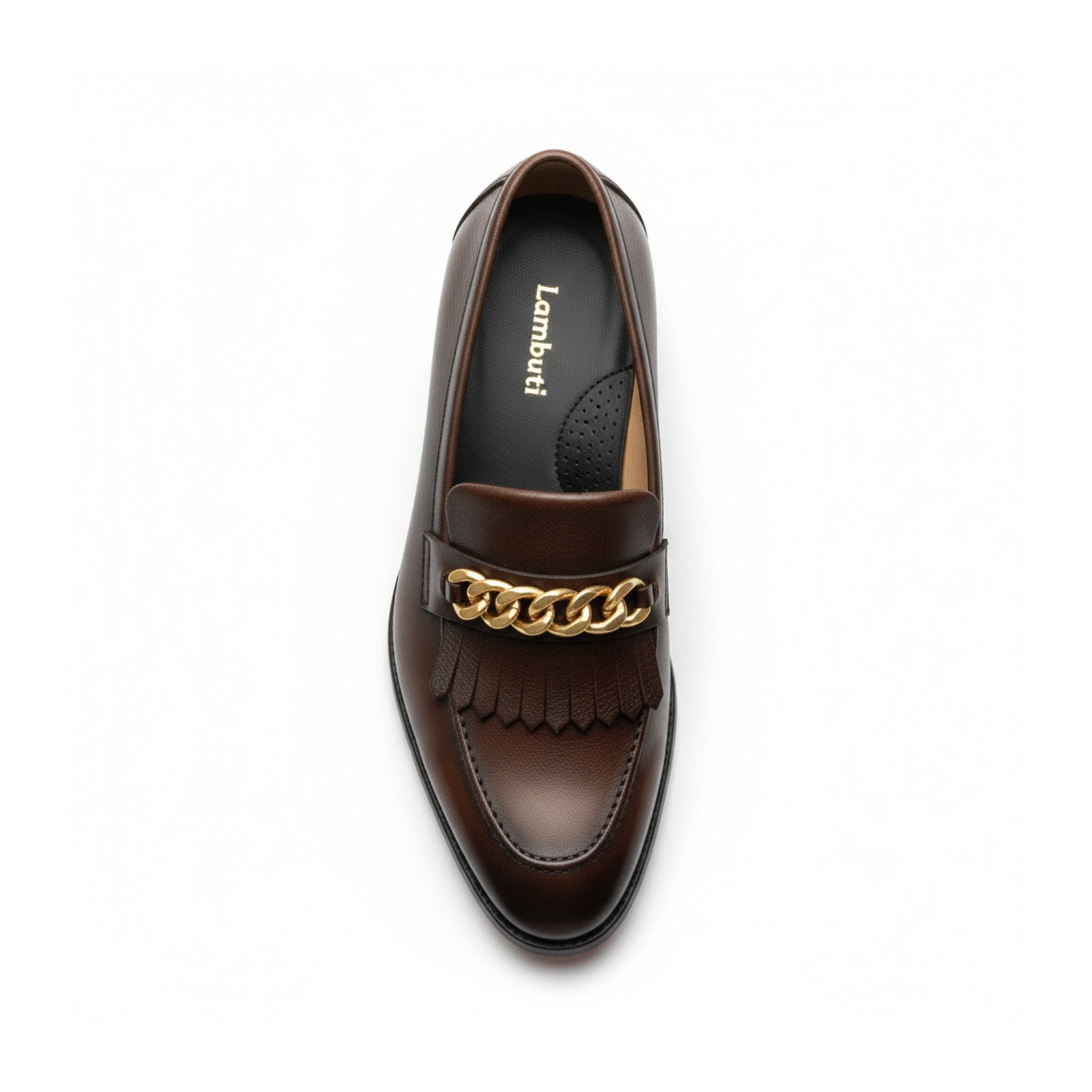 top-down-view - Dark Brown Leather Moccasin Loafers with Fringe