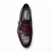 Double Monk Leather Dress Shoes, Penny Loafer Style - top-down-view