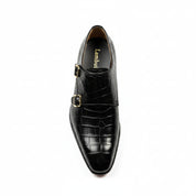 Men's Black Crocodile Leather Double Monk Dress Shoes - top-down-view