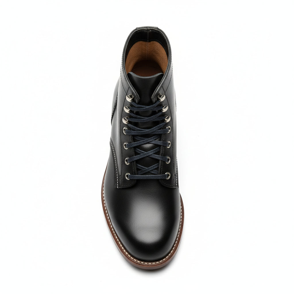 Men's Black Leather Ankle Boots with Lace-Up Design - top-down-view