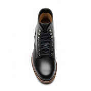 Men's Black Leather Ankle Boots with Lace-Up Design - top-down-view