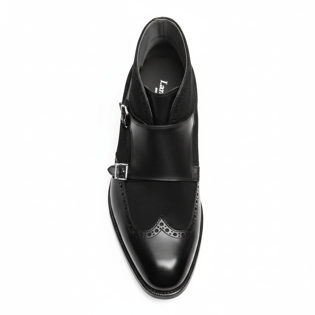 Men's Black Leather Monk Strap Chukka Boots - top-down-view