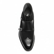 Men's Black Leather Monk Strap Chukka Boots - top-down-view