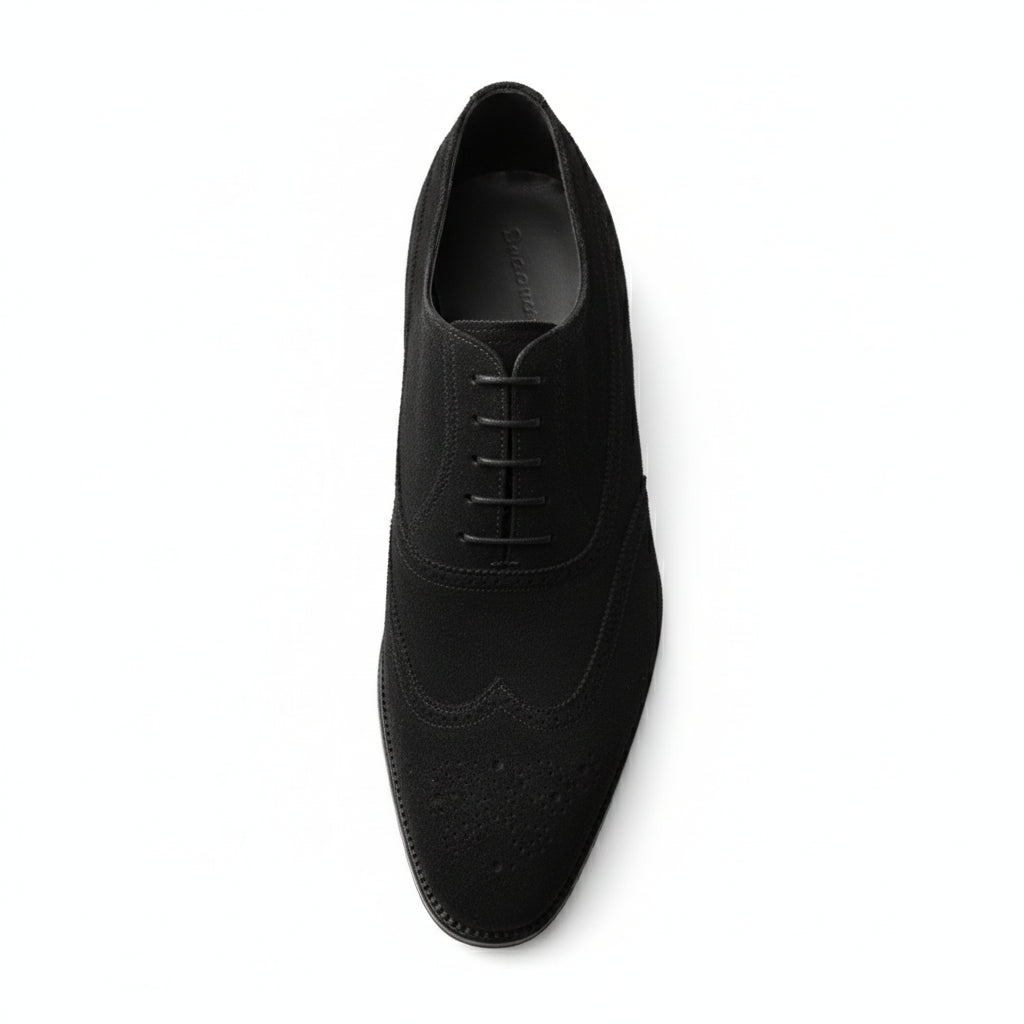 Men's Black Suede Wingtip Dress Shoes - top-down-view