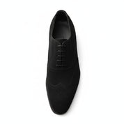 Men's Black Suede Wingtip Dress Shoes - top-down-view