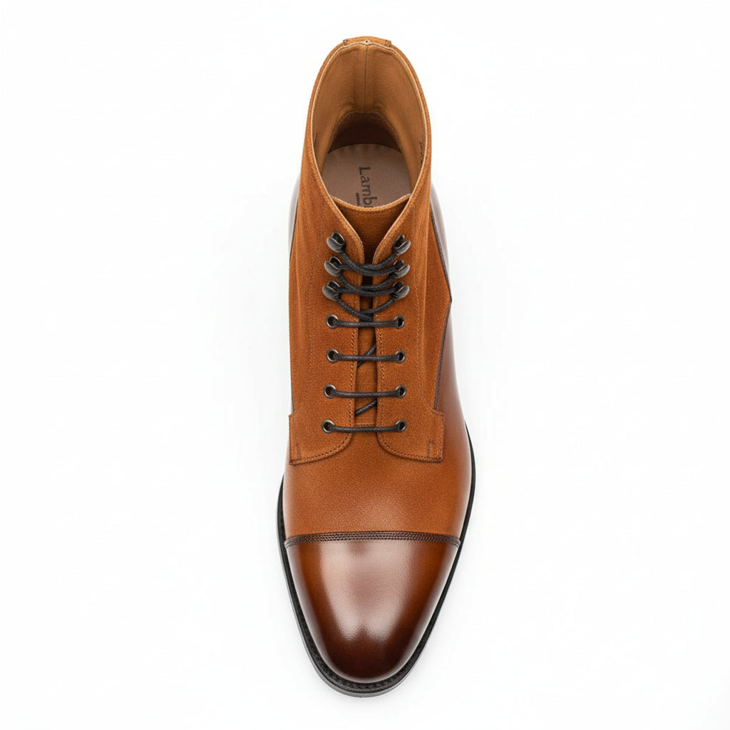 Lace-up Ankle Boots | Brown Leather & Tan Suede - top-down-view