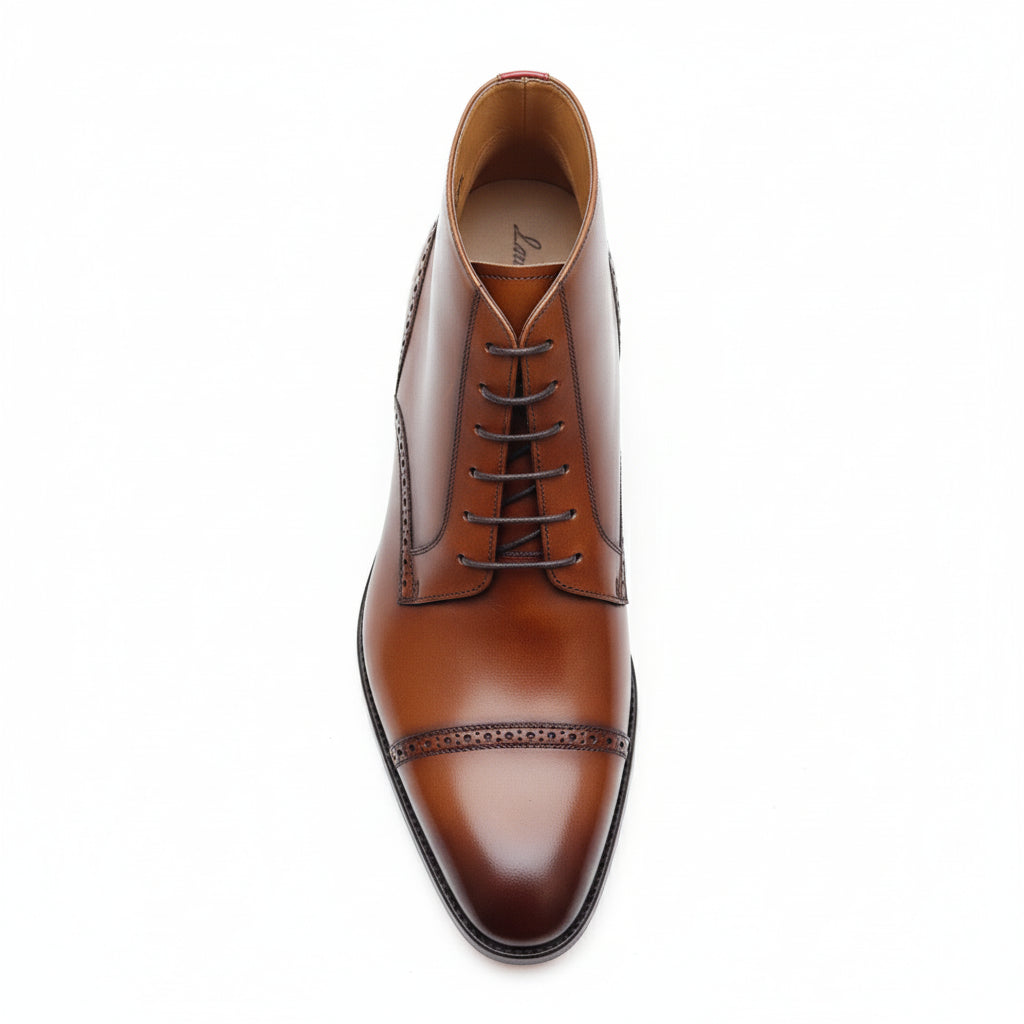 Men's Dark Brown Leather Dress Boots - top-down-view