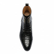 Men's Black Crocodile Leather Lace-Up Boots - top-down-view