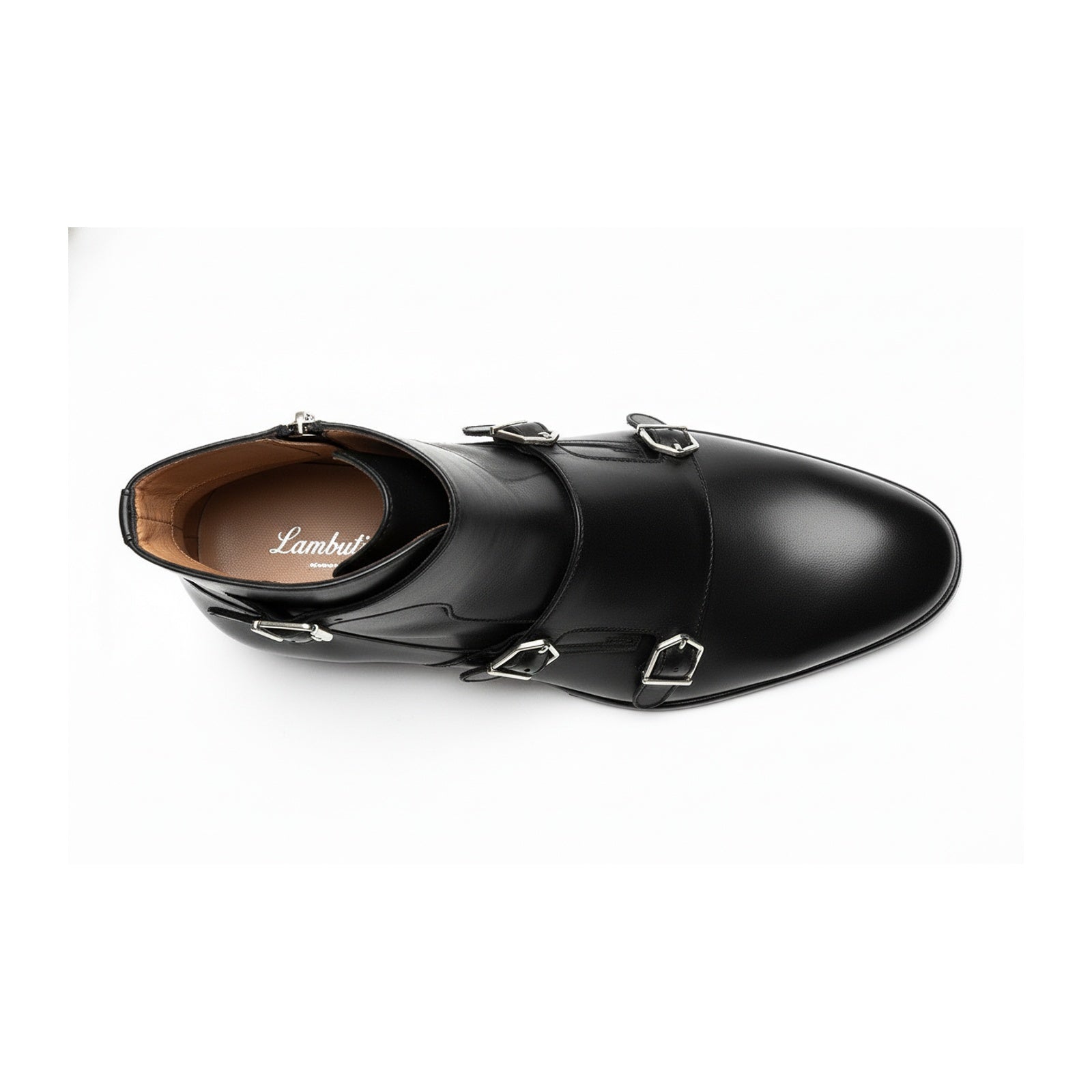Men's Handmade Black Leather Double Monk Ankle Boots with Side Zipper - top-down-view