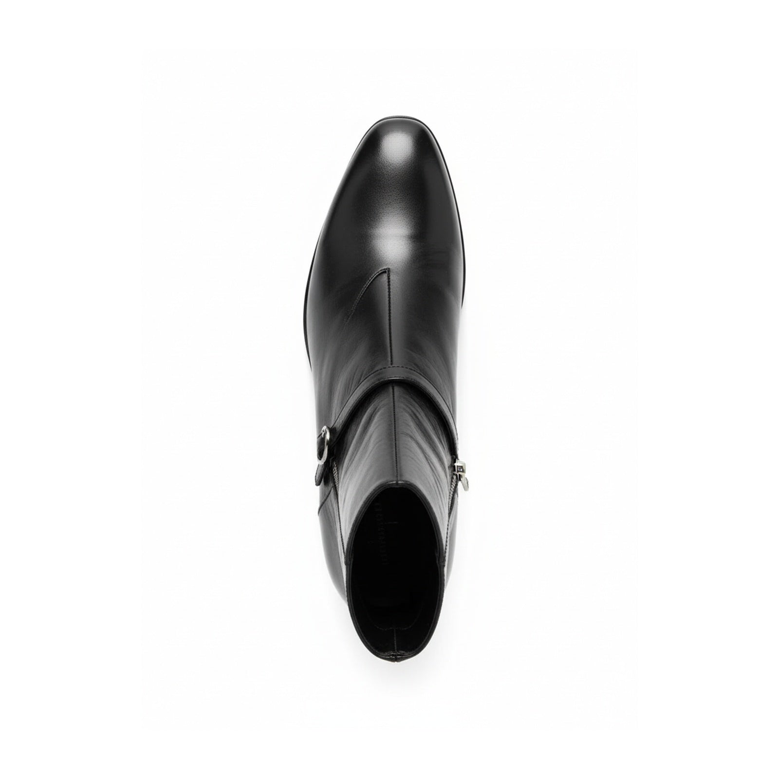 Men's Black Leather High-Heel Zipper Boots - top-down-view