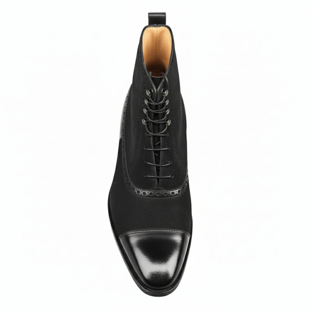 Men's Black Lace-Up Dress Boots in Genuine Leather & Suede - top-down-view