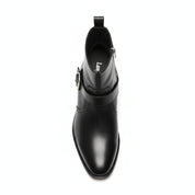 Men's Handmade Black Leather Boots with Side Zipper & Monk Strap - top-down-view