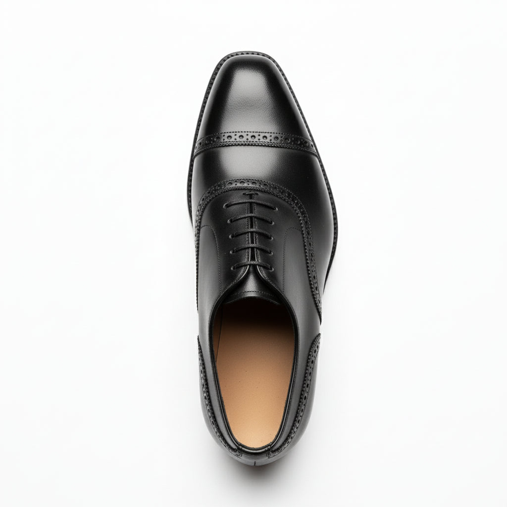 Men's Black Leather Brogue Oxford Shoes - top-down-view