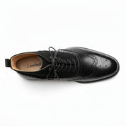 Men's Black Leather Wingtip Brogue Boots - top-down-view