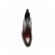 Men's Burgundy Crocodile Leather Zipper Boots - top-down-view