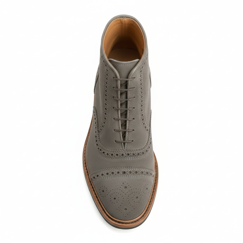 Men's Gray Suede Dress Boots with Lace-up Closure - top-down-view